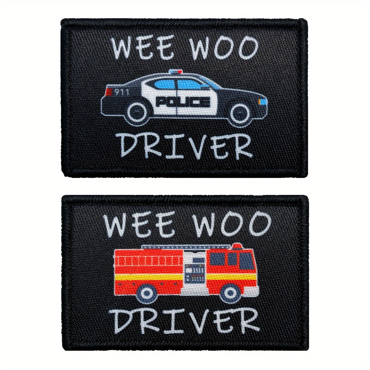 

[customer ] Wee Woo Police Car & Firefighter Embroidered Patch - Funny Morale Badge For Backpacks, Jackets, Hats