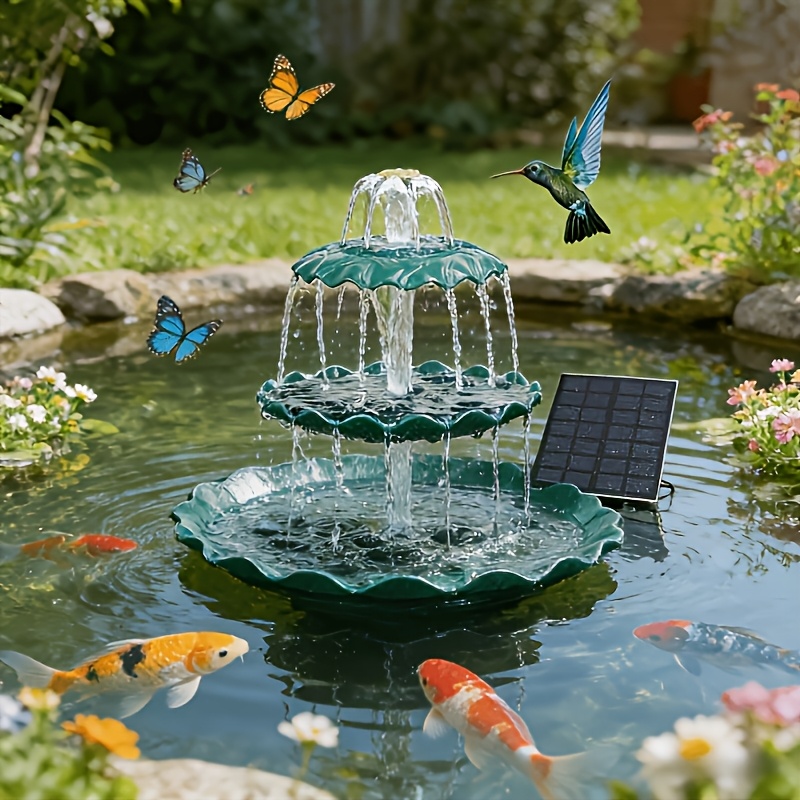 TEMU 1 fontaine cascading à trois niveaux vert foncé, de 4,8 W avec un bain d'oiseaux à trois niveaux, pompe solaire flottante portable , pour bassin