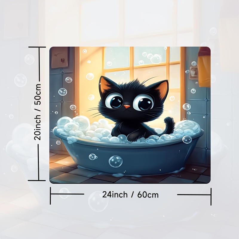 TEMU 1pc Washing Machine Dust Cover Pad & Dry Bath Drain Mat - Adorable Black , Quick-dry Polyester, Absorbent Dish Drying Mat For Kitchen, Washer &