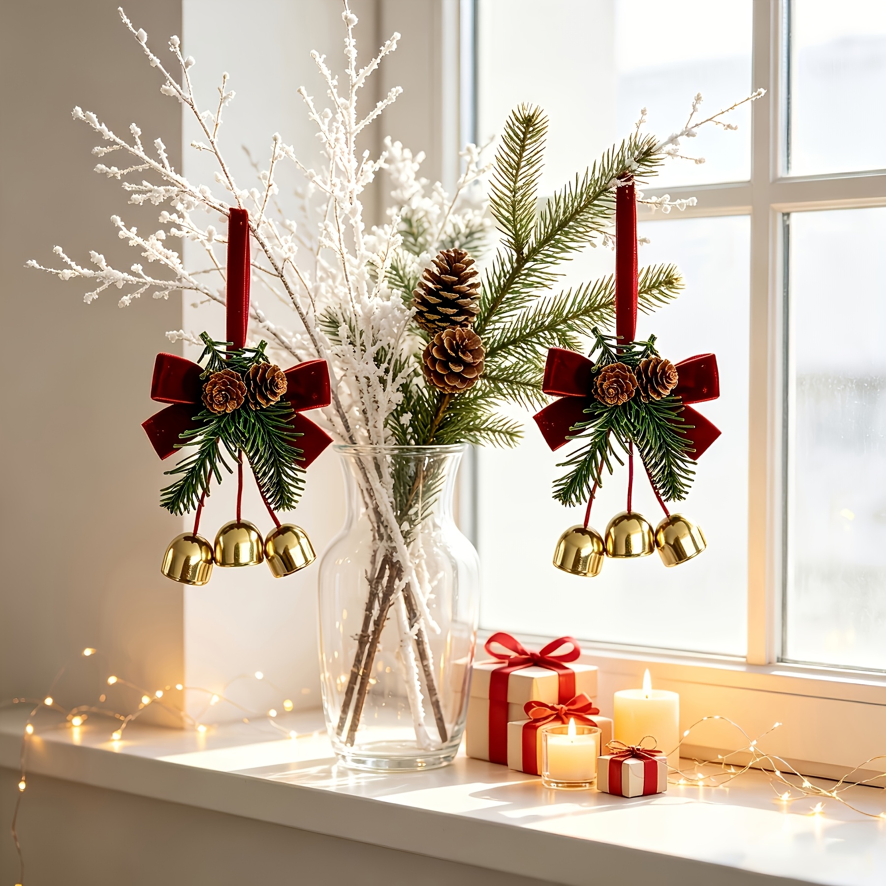 TEMU 2pcs Christmas Autumn Burgundy Bow Ornaments, Christmas Door Hanging Wall Decor, Thanksgiving Halloween Christmas Core Holiday Decoration,