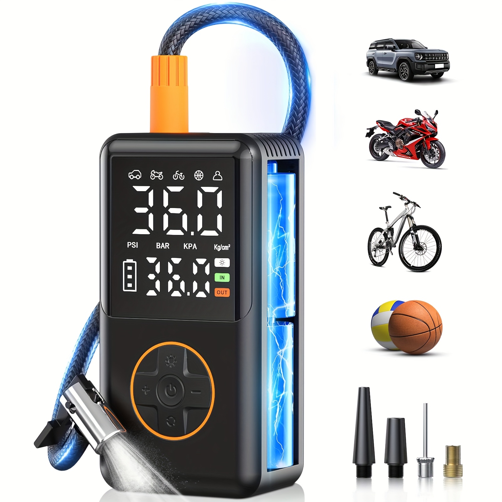 TEMU Cordless Tire Inflator Air Compressor, Portable Digital Display Pump For Car, Motorcycle, Bike Tires, Usb Type-c Rechargeable Lithium Polymer