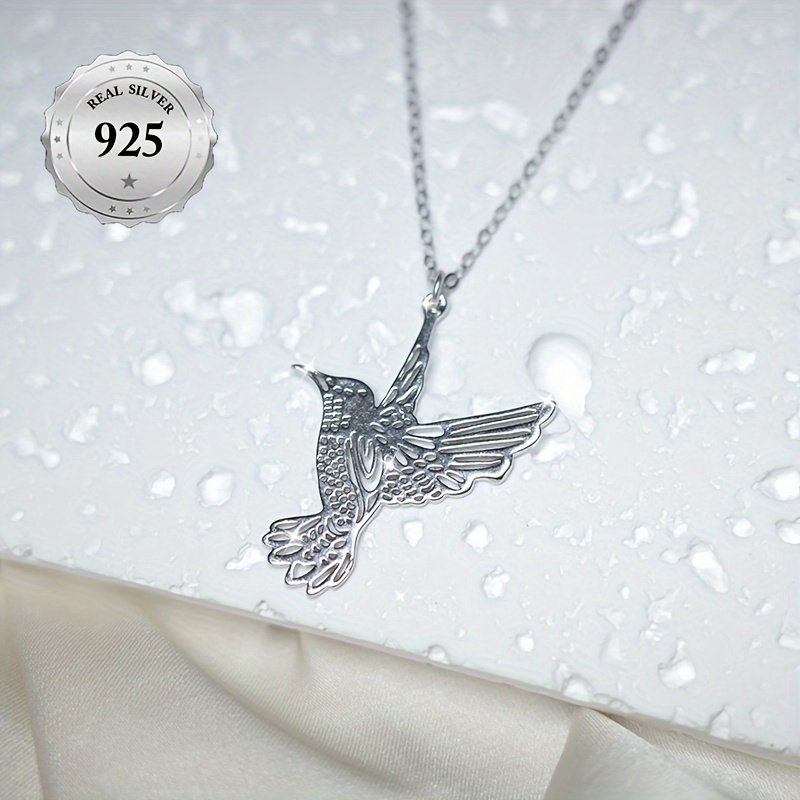 S925 Silver Hummingbird Pendant Necklace, Lightweight