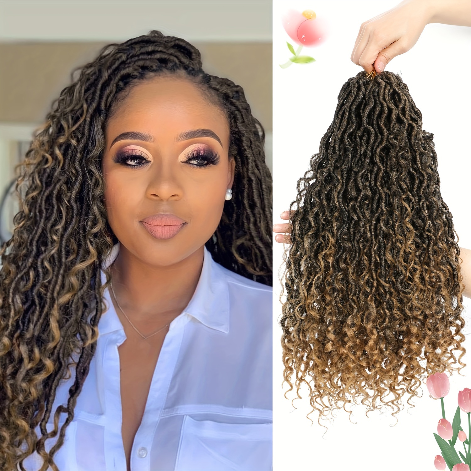 

8pack/18inch Goddess Locs Crochet Hair Brown Crochet Hair For Women Soft Crochet Locs Braids Pre Looped Curly Boho River Locs Crochet Hair Extensions