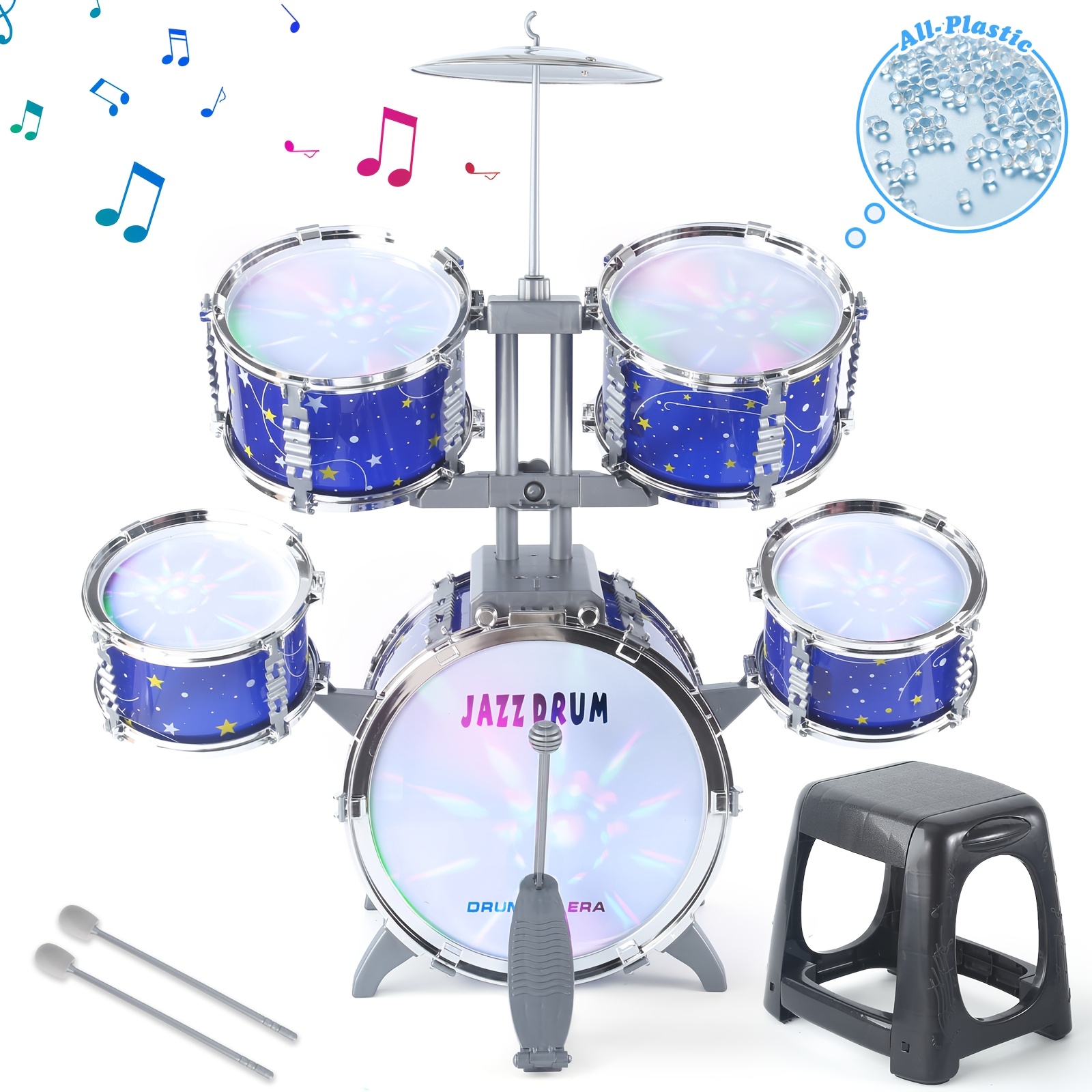 TEMU Upgraded Kids Drum Set For Toddlers, Kids Jazz Drum, Star Light Up Musical Instrument Toys For Boys Girls