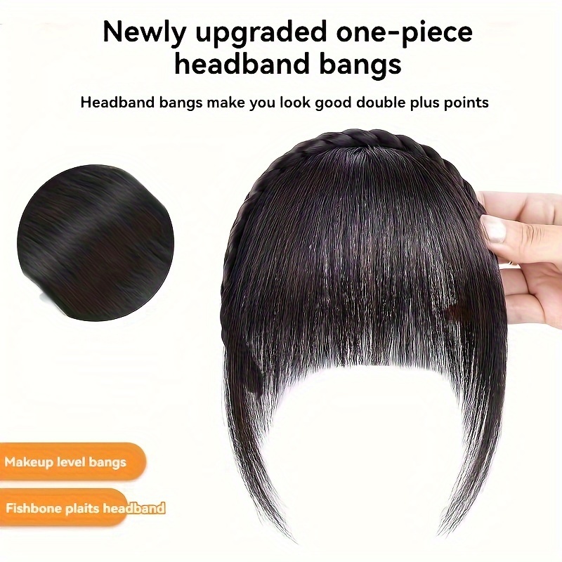 elegant womens braided headband with bangs natural forehead cover invisible thick bangs loose curly hairpiece for all people 2