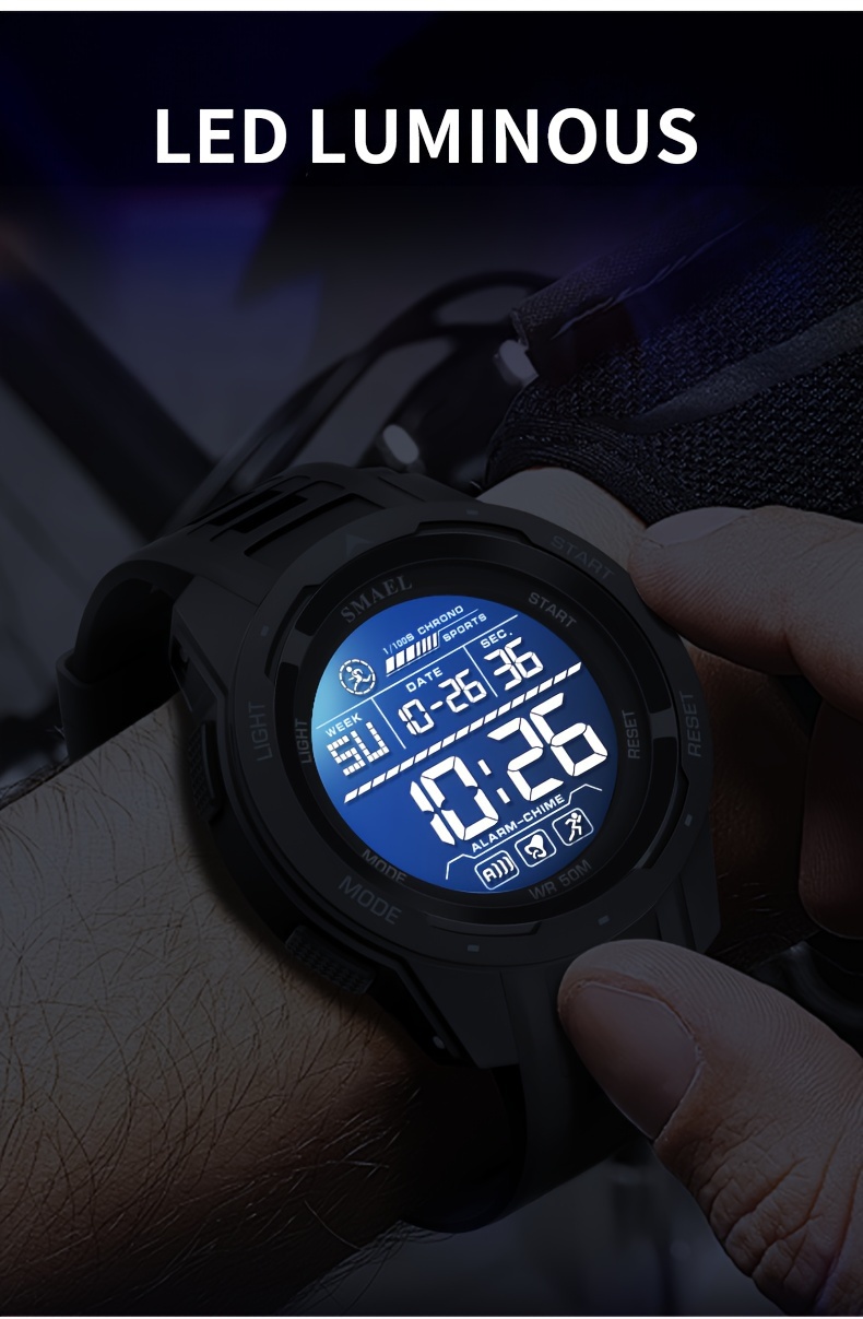 mens watch led luminous outdoor sports 50m waterproof   military digital watch shockproof alarm clock details 4