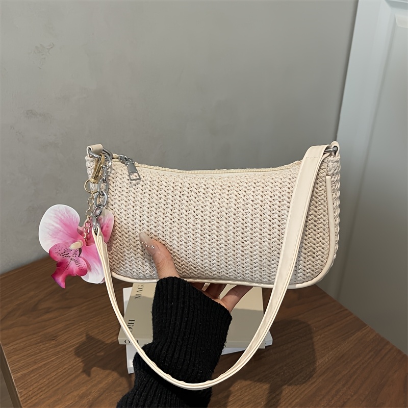 TEMU Bolso de para mujer con de cadena trenzada tipo baguette, bolso de brazo para trayectos diarios y citas, bolso tote de viaje versátil para