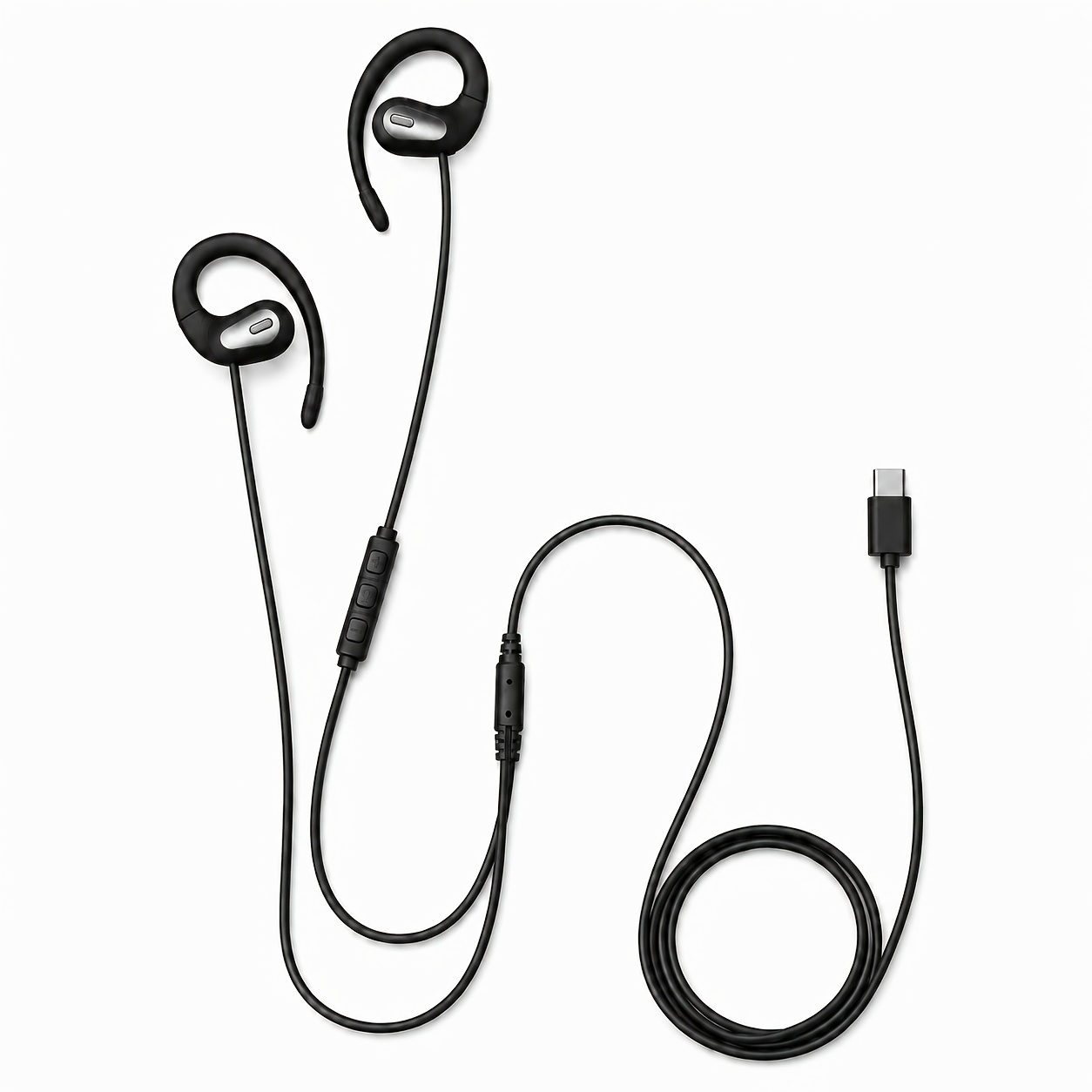 TEMU Type-c Earhook Wired Earphones With 3-button Control And Microphone, Comfortable And For Office, Sports And Everyday Use, Supports Voice Calls,
