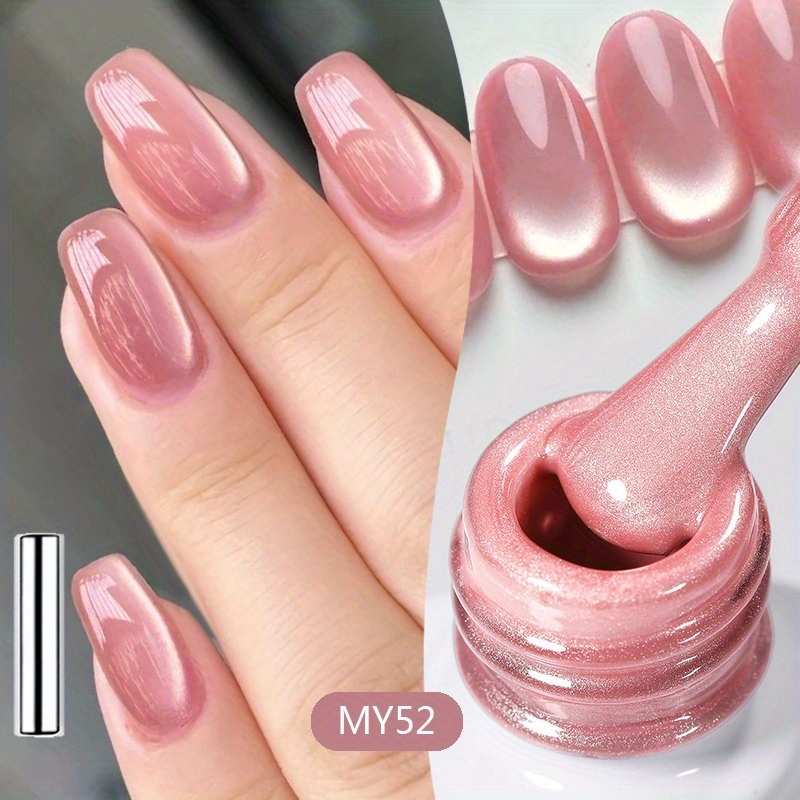 BORN PRETTY 0.34 oz Pink Magnetic Cat Eye Gel Nail Polish with Magnetic Stick, Quick-Dry Soak-Off Semi-Permanent Glitter Gel for Manicures a