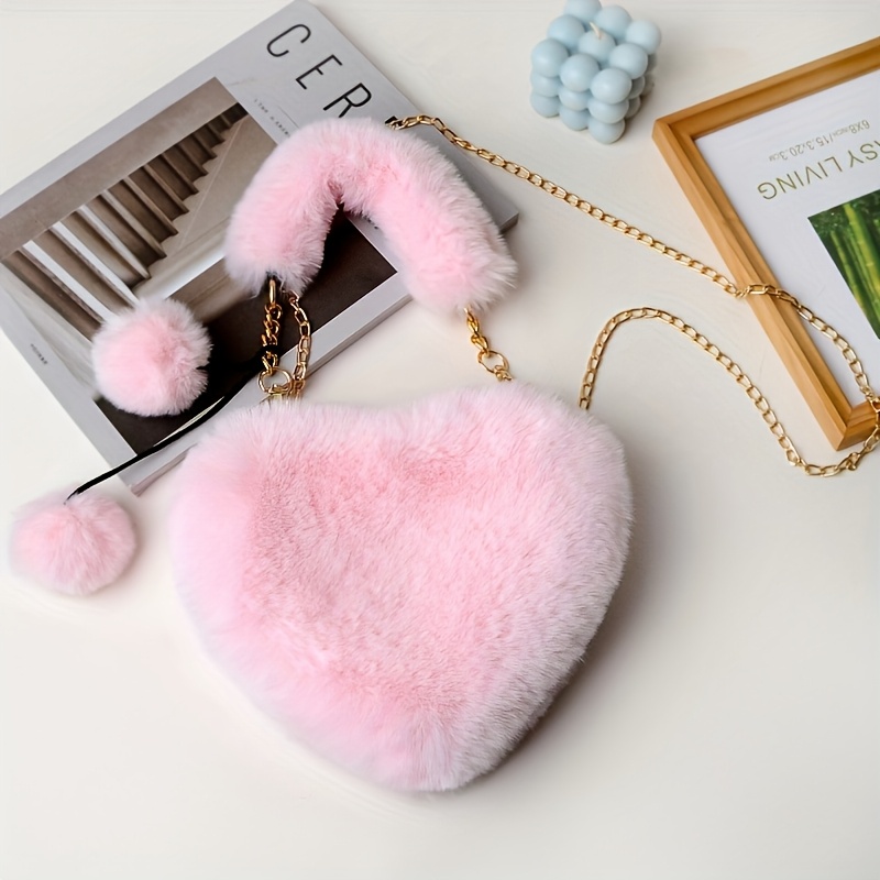 TEMU Fashion Women's Plush Shoulder Bag, Trendy Heart Backpack, Cute Girly Daily Outing Date Shopping Travel Mini Lightweight Crossbody Handbag