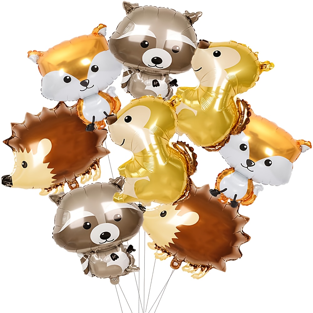 Image of 8pcs Woodland Animal Balloons, Forest Animal Foil Polyethylene Terephthalate Balloons For Forest Themed Baby Shower And Birthday Party Decorations, For Halloween, Christmas
