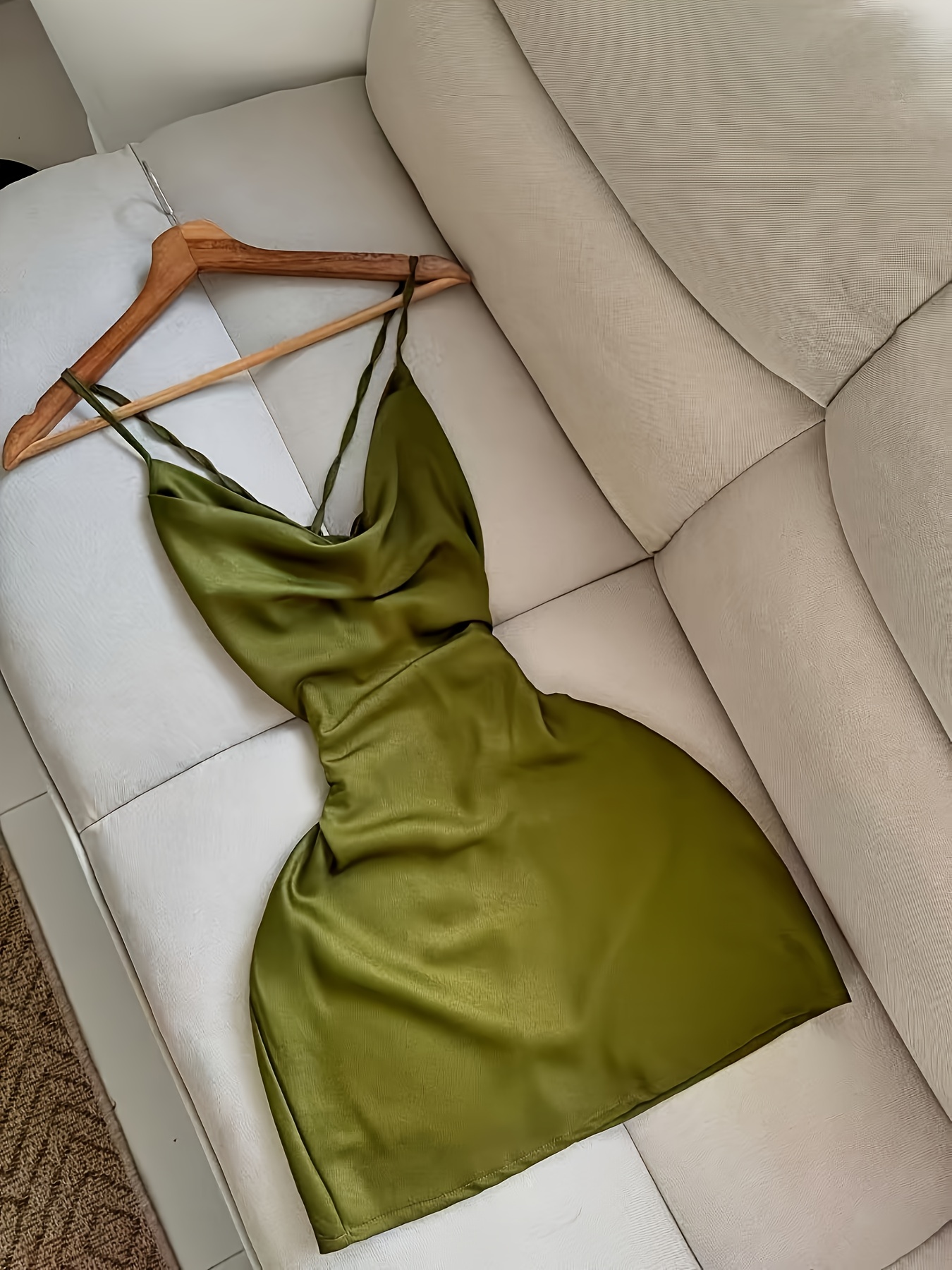 ladies y2k elegant olive green thin strap slip dress a - Temu Mauritius
