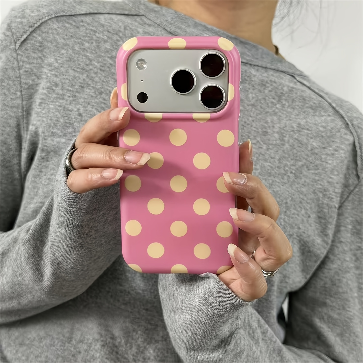 TEMU Phone Case: Ins-style Spring Fresh Contrasting Color Polka Dot Pattern Phone Case, Suitable For Iphone 17 16 15 14 13 12 Pro Max 11, Cute,