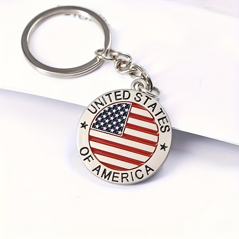 TEMU 1pc Elegant Zinc Alloy American Flag Keychain For Men, Stylish & Patriotic Independence Day Stars And Stripes Key Ring For Men