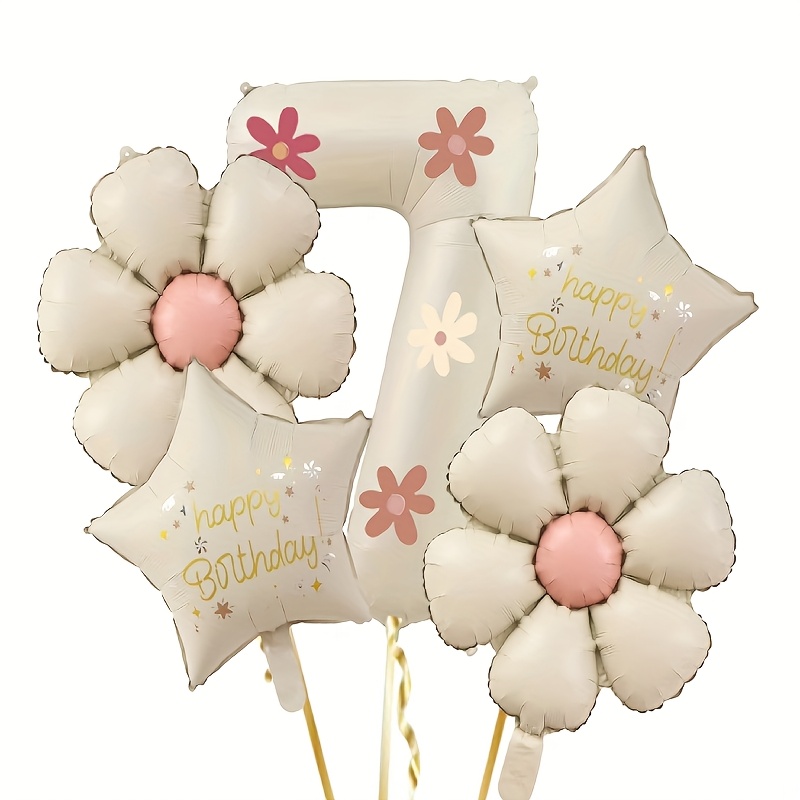 Milky Digital Balloon With Flowers, Stars, And Petal Stickers Suitable For Birthday Parties