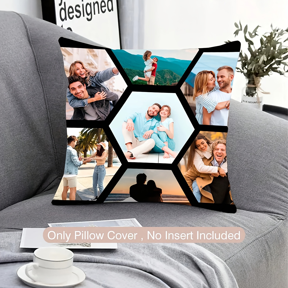 E-shop Sechseckiges Gitter, personalisierter Kissenbezug mit Foto, einseitig bedruckter Kissenbezug, geeignet für Paare, Freunde, Familie, Jahrestag