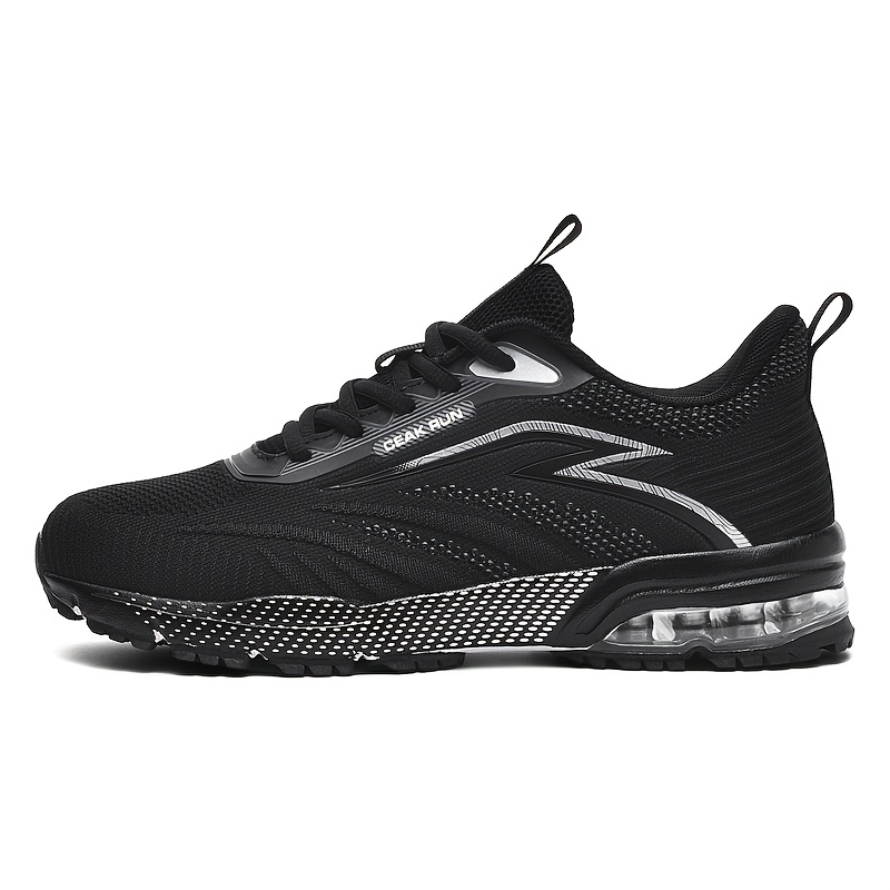 TEMU 2025 's Black Casual Breathable Fabric Upper Running Shoes, Fashionable Sports Air Cushion Shoes