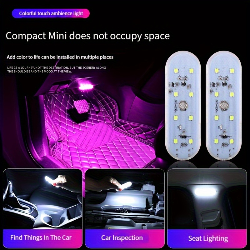 2 luces LED para interiores de automóvil, 7 colores de iluminación  ambiental para interior del automóvil, luz de lectura interior recargable  por USB