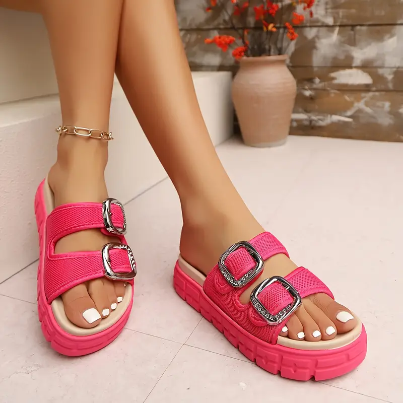 womens summer breathable grid sandals slip on thick cushioned tpr sole soft fabric upper metallic strap open toe in vibrant colors orange grey red able slippers crisscross design artificial cover insole Product details 2