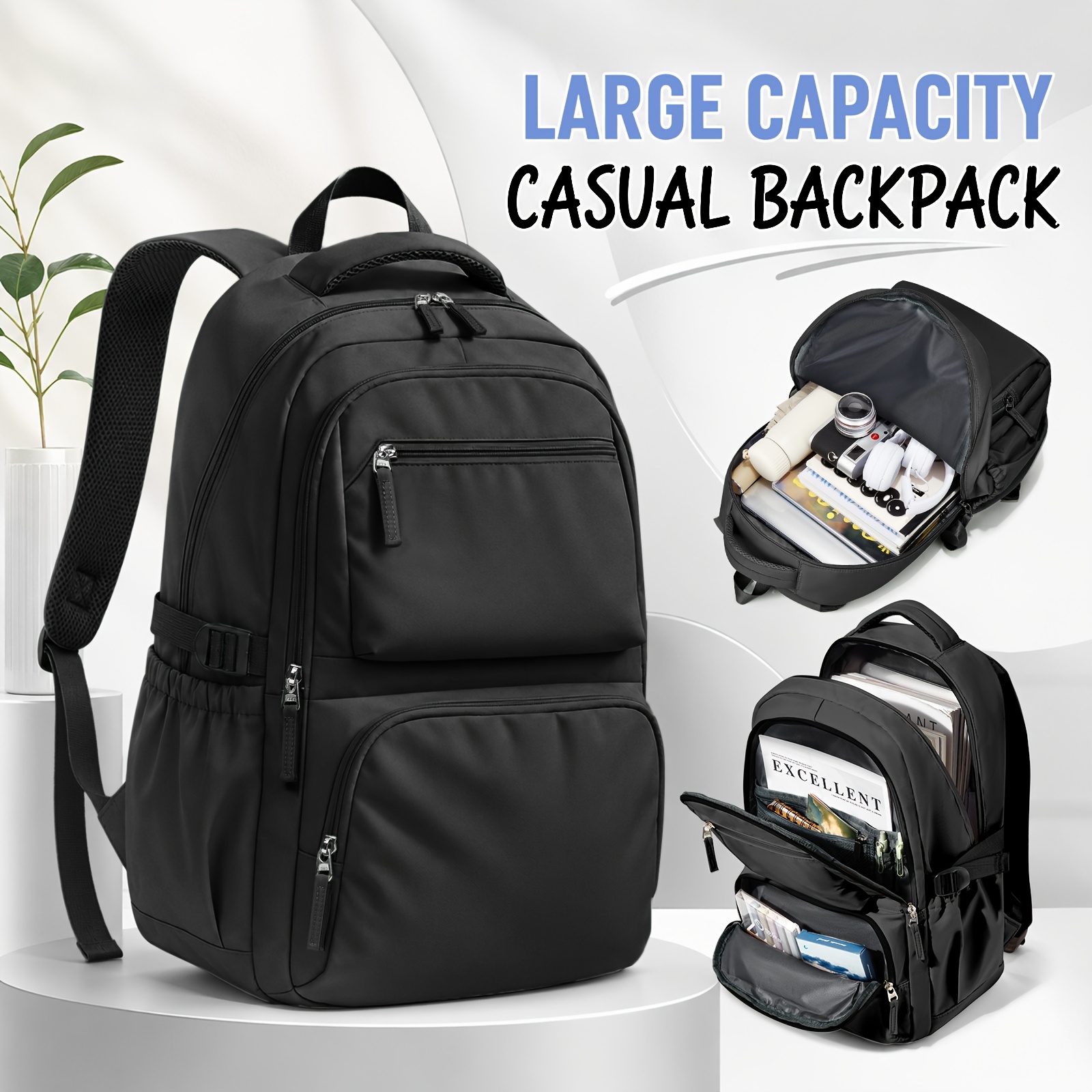 TEMU Rider Men's & Women's Large Capacity Lightweight Backpack - Large Outdoor Travel Hiking Bookbag With Multi-pocket Organization, Suitable For