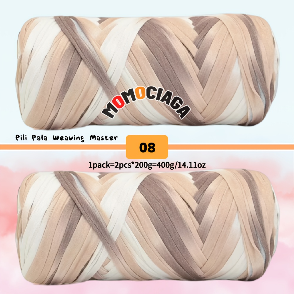 TEMU 2pcs Colorful High-elastic T-shirt Yarn - 400g/14.11oz, 100% Polyester Fabric Ribbon Yarn, Vibrant Stripes & Floral Patterns For Crocheting Diy