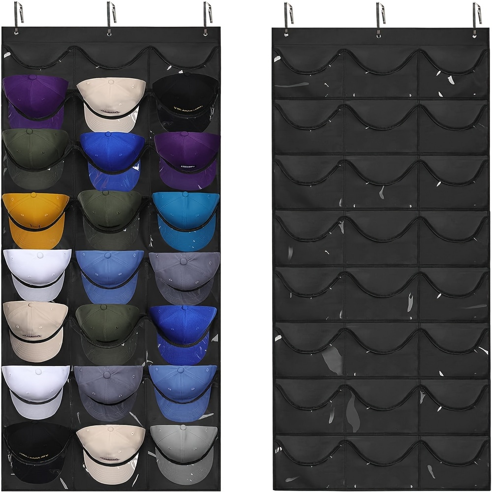 

24 Hat Rack Organizer Baseball Holder Deep Storage Pockets Door Wall Caps Stand