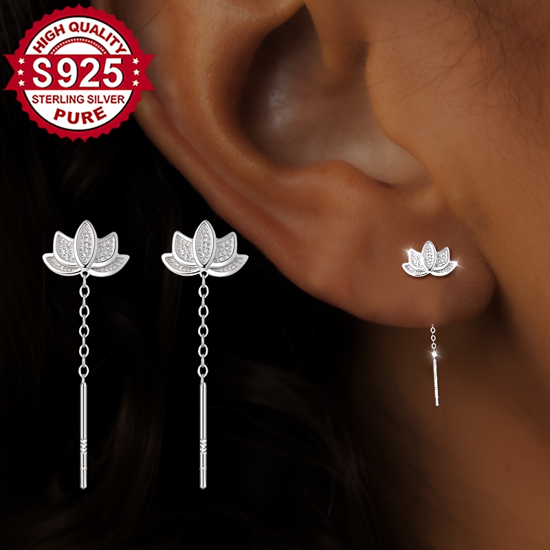 Women's S925 Silver Lotus Flower Ear Thread Earrings
