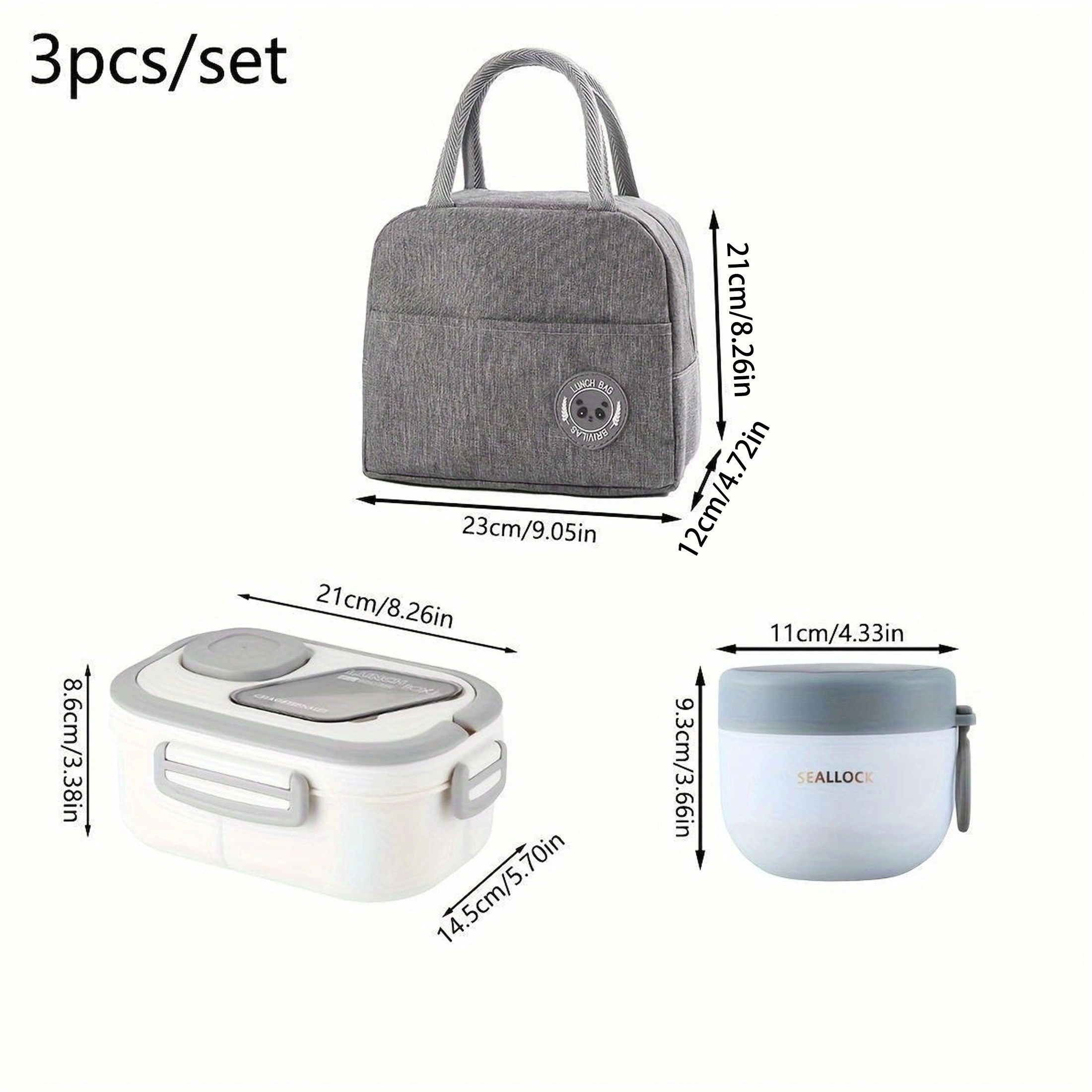 3pcs Portable Large Capacity Lunch Bag Set