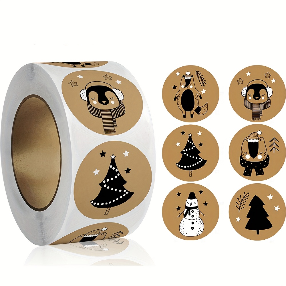 500pcs/roll Paper Christmas Stickers Round Stationery Stickers For Gift Packaging Decor Envelope Sealing Labels