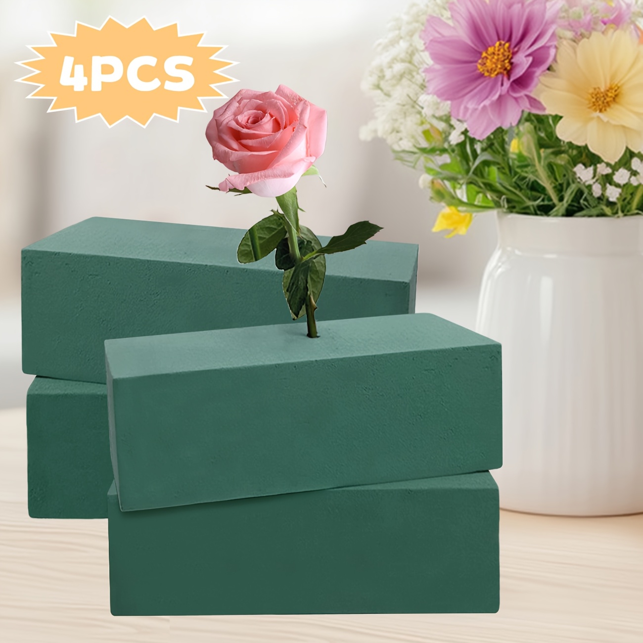 TEMU 4pcs Green High-density Floral Foam, 7.68 X 3.35 X 2., Valentine's Day, Wedding Site Floral Arrangement, Mother's Day Bouquet Making, Easter