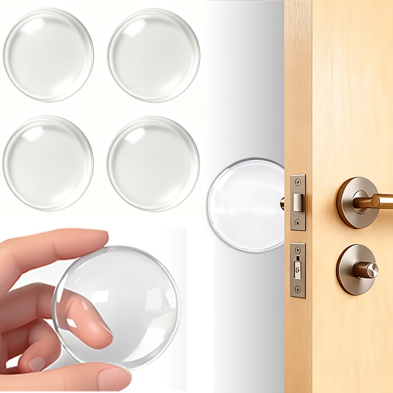 4-pack Shock Absorbing Door Stops, Transparent Self-adhesive Shock Absorbing Door Stop Wall Protector, , Reusable Plastic Material