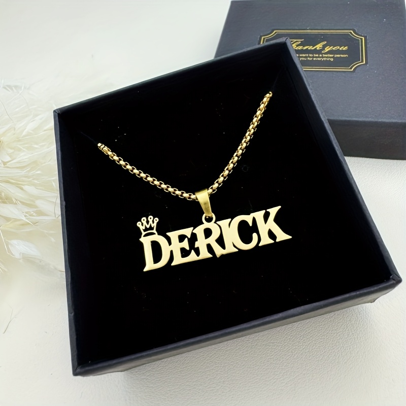 TEMU Personalized Golden Name Necklace With Crown Men Name Necklace Custom Name Pendant Men Jewelry Gifts Name Plate Necklace Personalized Necklace Gift