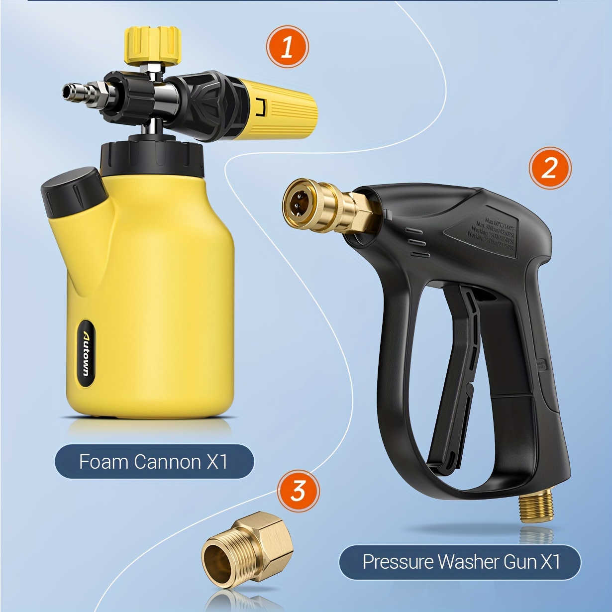 TEMU Pressure Washer With Foam Cannon, Car Wash Foam Kit, Foam Cannon For Pressure Washer With 1/4 Inch Quick Connector, M22 Inlet Connector, Up To 3000psi, Fits Most Car Washing Accessories