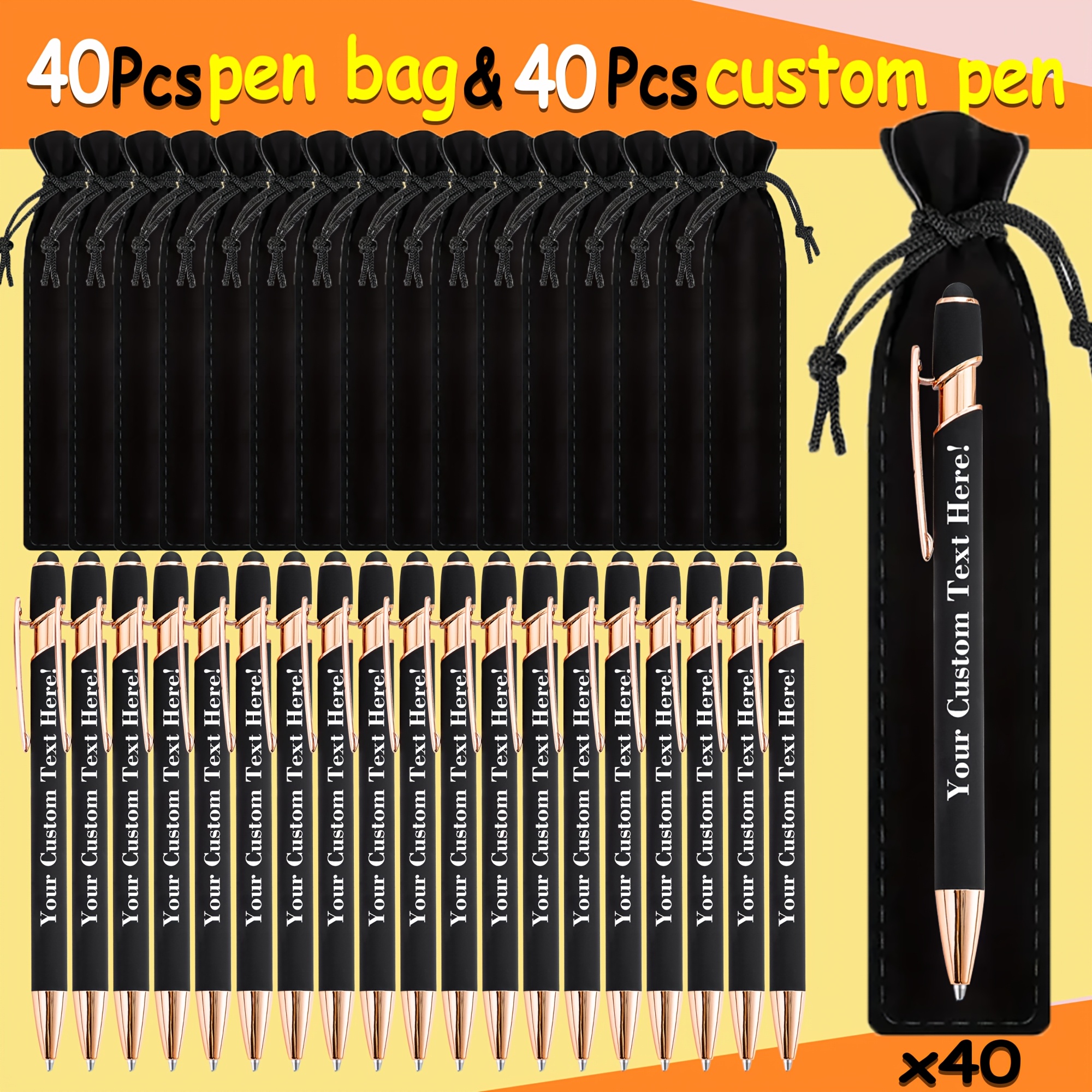 TEMU Set Of 80 Custom Engraved Ballpoint Pens (including A Pen Case), Featuring A Touch Pen - Personalized With Names And Text, Medium Tip That