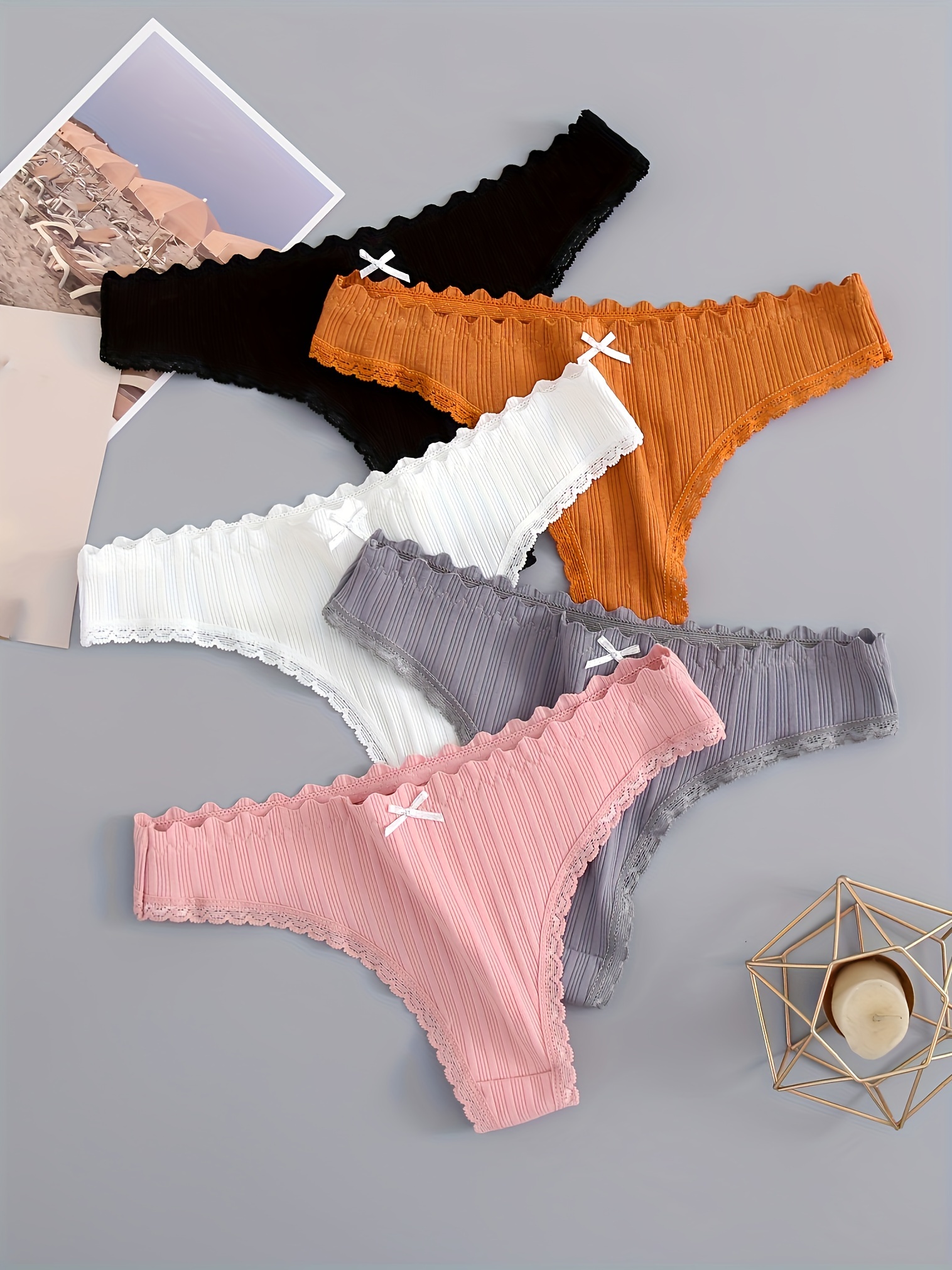 Pure Color Bow-Knot Cute Panties Antibacterial Crotch Cotton