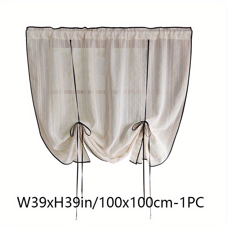 TEMU 1pc Japanese Vertical Stripe Embroidery Splicing Wrapped Gauze Curtain Villa Farmhouse Sheer Tulle Short Curtain Top Rod Pocket Suspension For