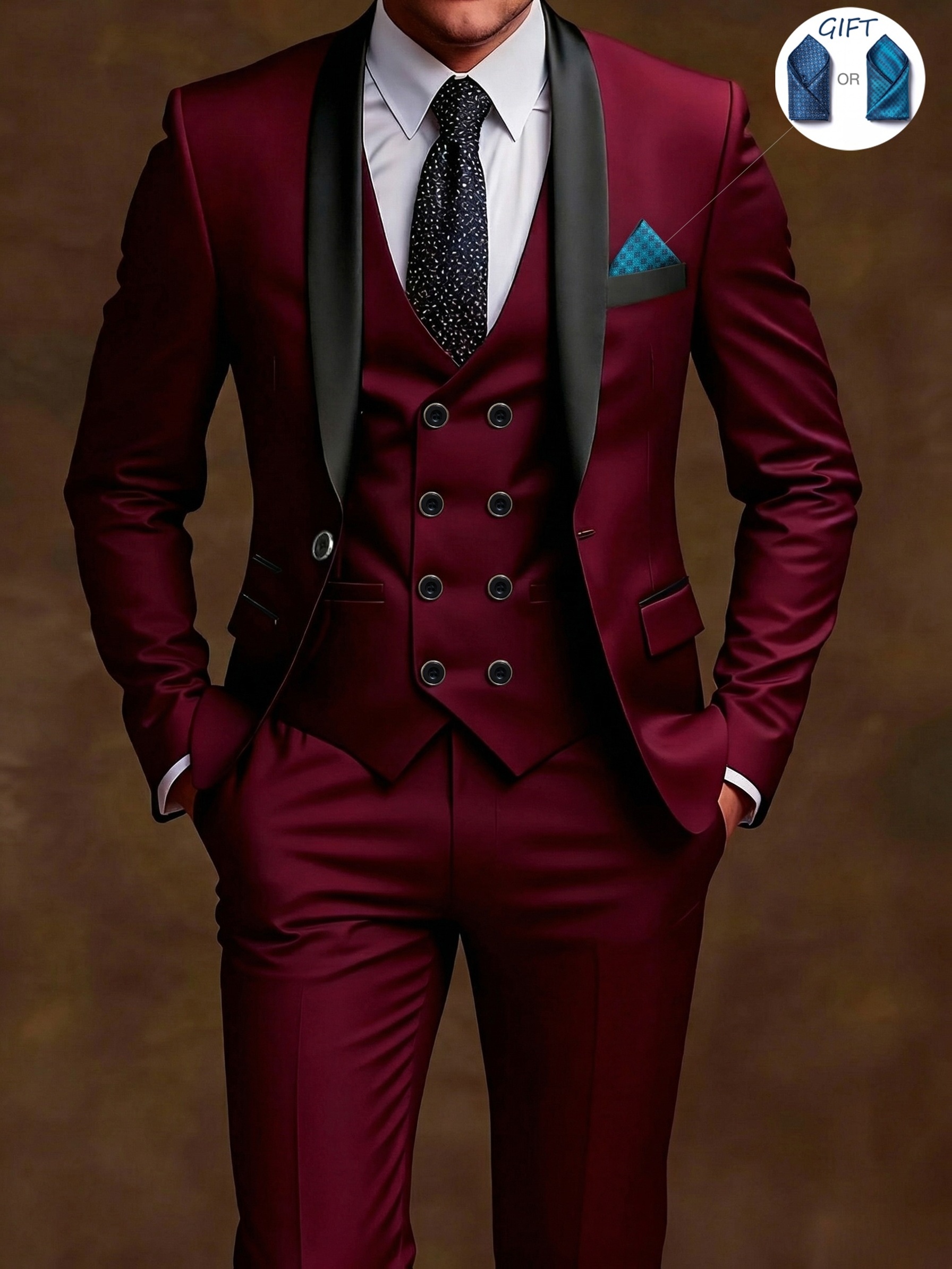 Ensemble costume élégant 3 pièces pour homme - Costume et pantalon coupe ajustée pour mariages et occasions formelles, convient pour réunions de bureau et événements élégants, tenue de cérémonie | Costume coupe ajustée | Costume de mariage durable. Inclut un mouchoir de poche à motif aléatoire.