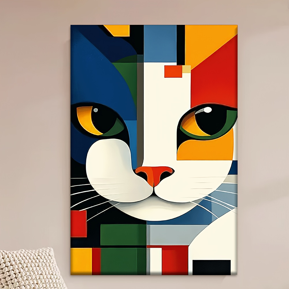 TEMU 1 pezzo, su Tela - Senza Cornice, 40x60 cm, Gatto a Quadri Astratti, Decorazione da Parete, Camera da Letto, Soggiorno, Cucina, Ufficio, Caff癡,