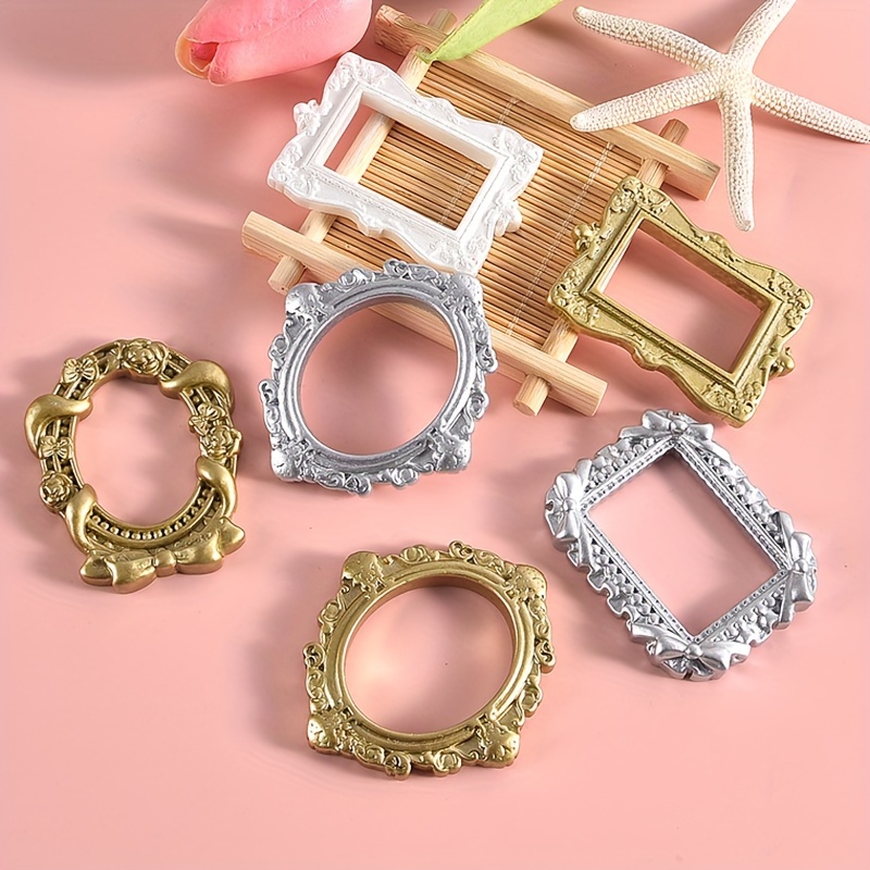 

5pcs Mixed Resin Picture Frames Set, Miniature Dollhouse Furniture Accessories, Diy Cottage Model Photo Props, Jewelry Making Beads, Decorative Craft Supplies