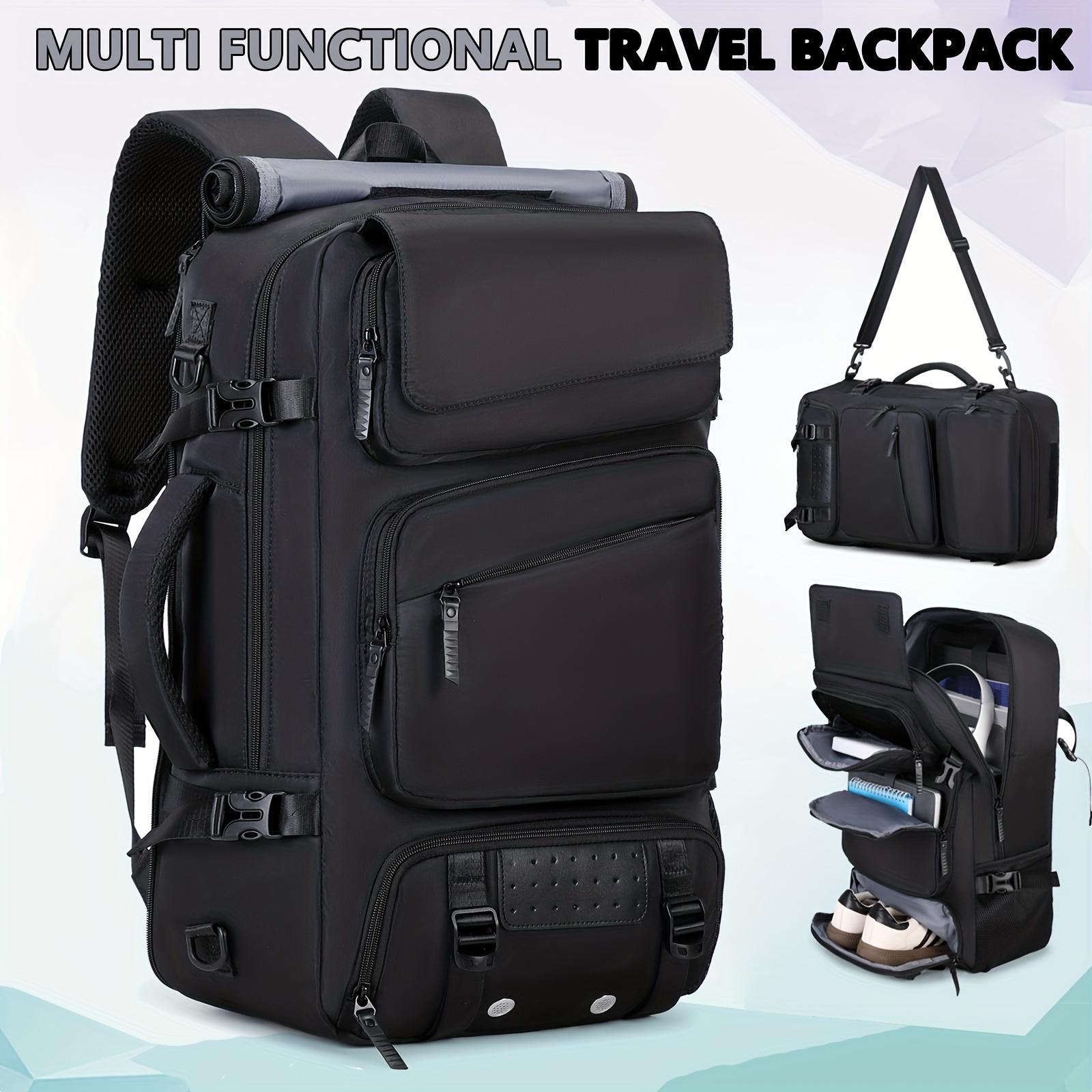 TEMU Men's Travel Backpack, College Backpack, Airline Approved Business Briefcase With Shoe Compartment And Luggage Strap, Suitable For 15.6-inch