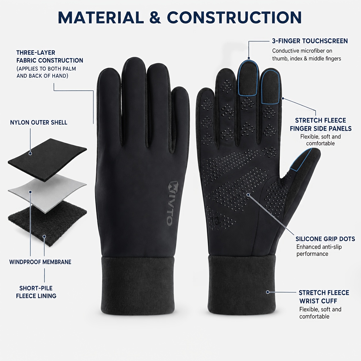 Unisex Touchscreen Gloves for Fall and Winter, Solid Color Full Finger