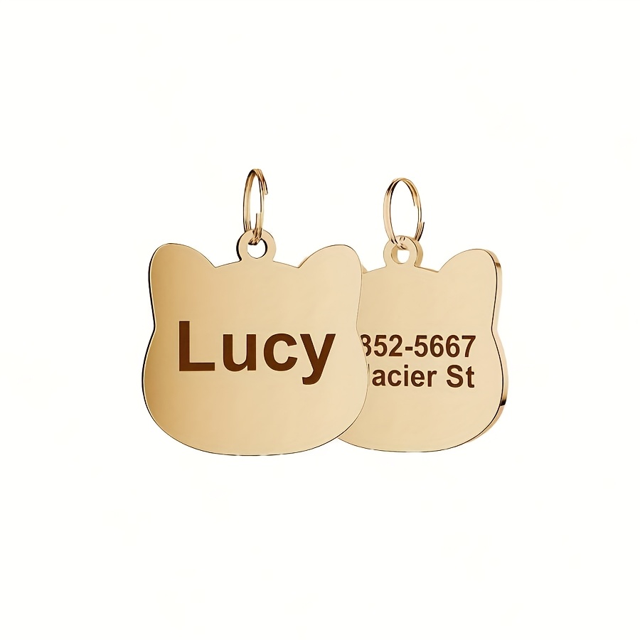 Custom Stainless Steel Cat-Shaped Pet ID Tag, Double-Sided