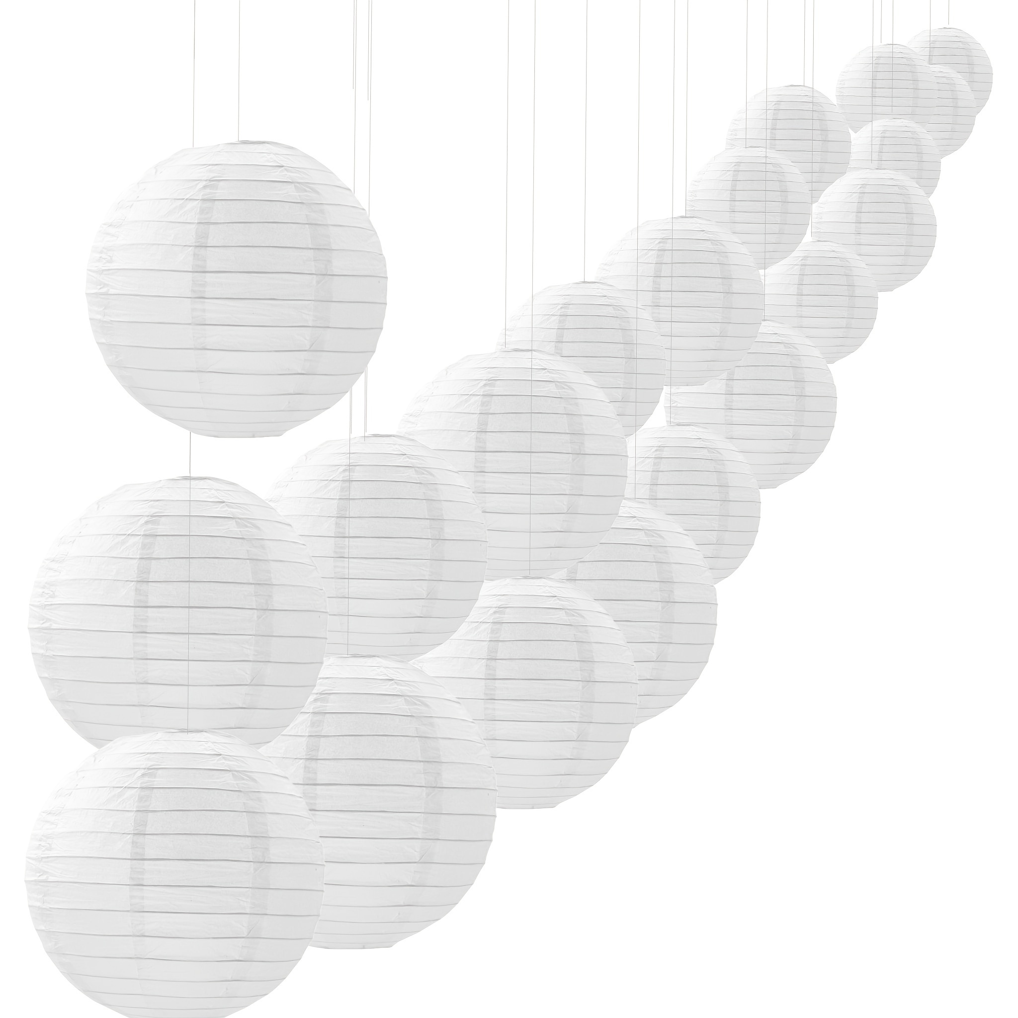 

20pcs, White Lantern (4 Inch To 12 Inch), New Year Decorative Pendant Lantern, Wedding Party Supplies Set