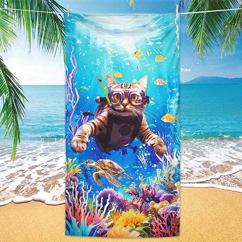 

1pc Microfiber Underwater Cats Beach Towel, Lightweight, Absorbent, Perfect For Beach, Pool, Camping & Travel