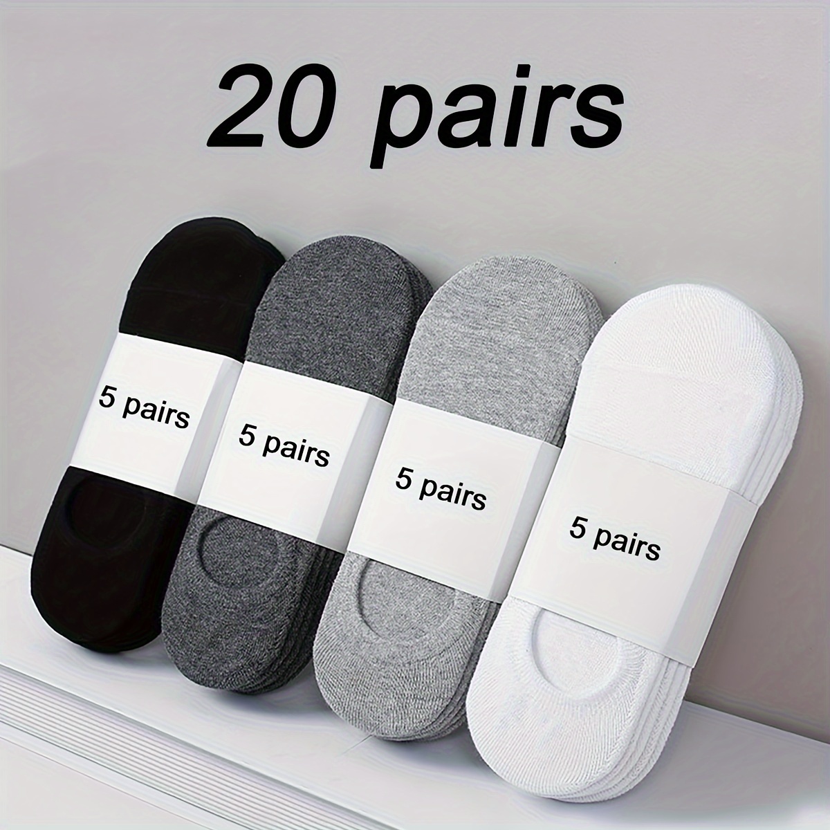 

20 Pairs Of Men's Solid No-show Socks, Anti Odor & Sweat Absorption Breathable Socks, For All Seasons Wearing
