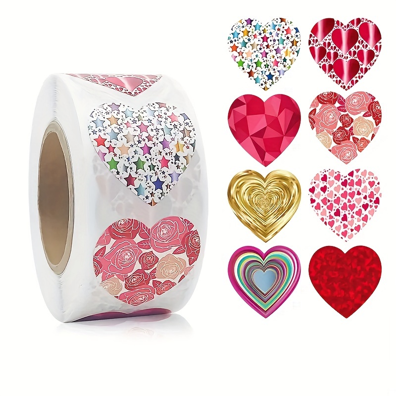 500pcs/roll Sparkling Glitter Heart Stickers - 1 Inch Heart Shaped Labels for Valentines Day, Mothers' Day, Wedding, Easter, and Teachers Gifts - Decorative Adhesive Stickers for Envelopes, Gift Wraps, and DIY Crafts