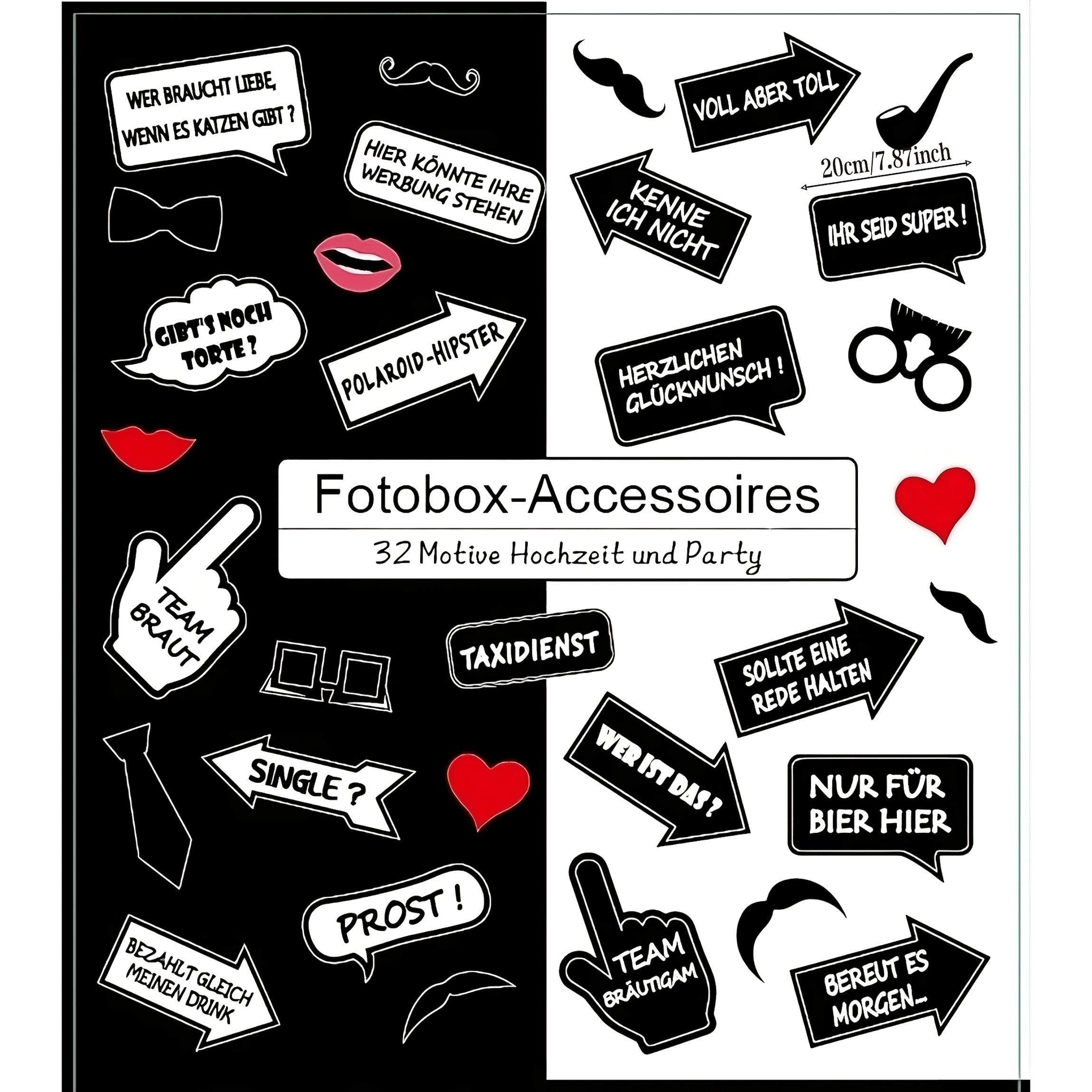 Image of 32pcs Paper Photo Booth German Wedding Party Photo Box Additions Photo Booth Props Additions 32 Designs Party Photo Booth Props