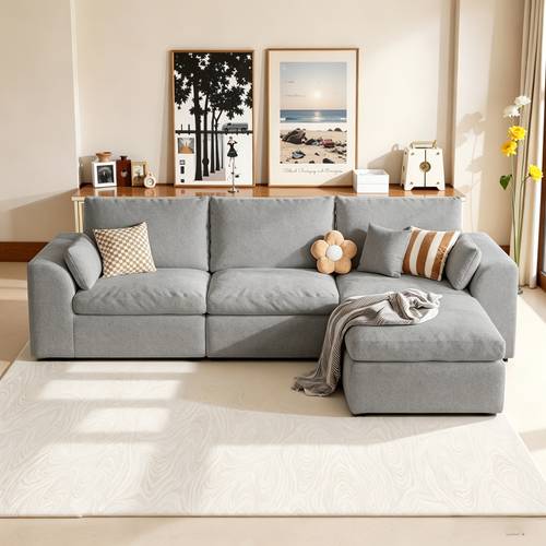 Versatile U&L Shaped Sectional Sofa, Multi-use Convertible Sleeping Sofa with Movable Ottoman, Premium Chenille Fabric Boneless Compressed Couch with Memory Foam, Home Sofa for Living Room