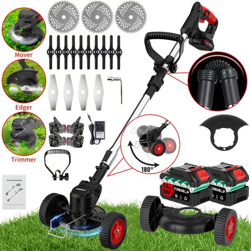 item picture portable cordless electric lawnmower for home use garden weeder cordless trimmer with 3 blade types and 1 2 high capacity lithium batteries providing powerful performance for lawns gardens and patios tool discount