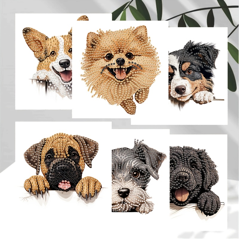 TEMU 6pcs Complete Diamond Painting Greeting Card & Craft Kit Suitable For - Handmade Diy Cards With Round Diamonds, Envelopes & Tools, Dog-themed